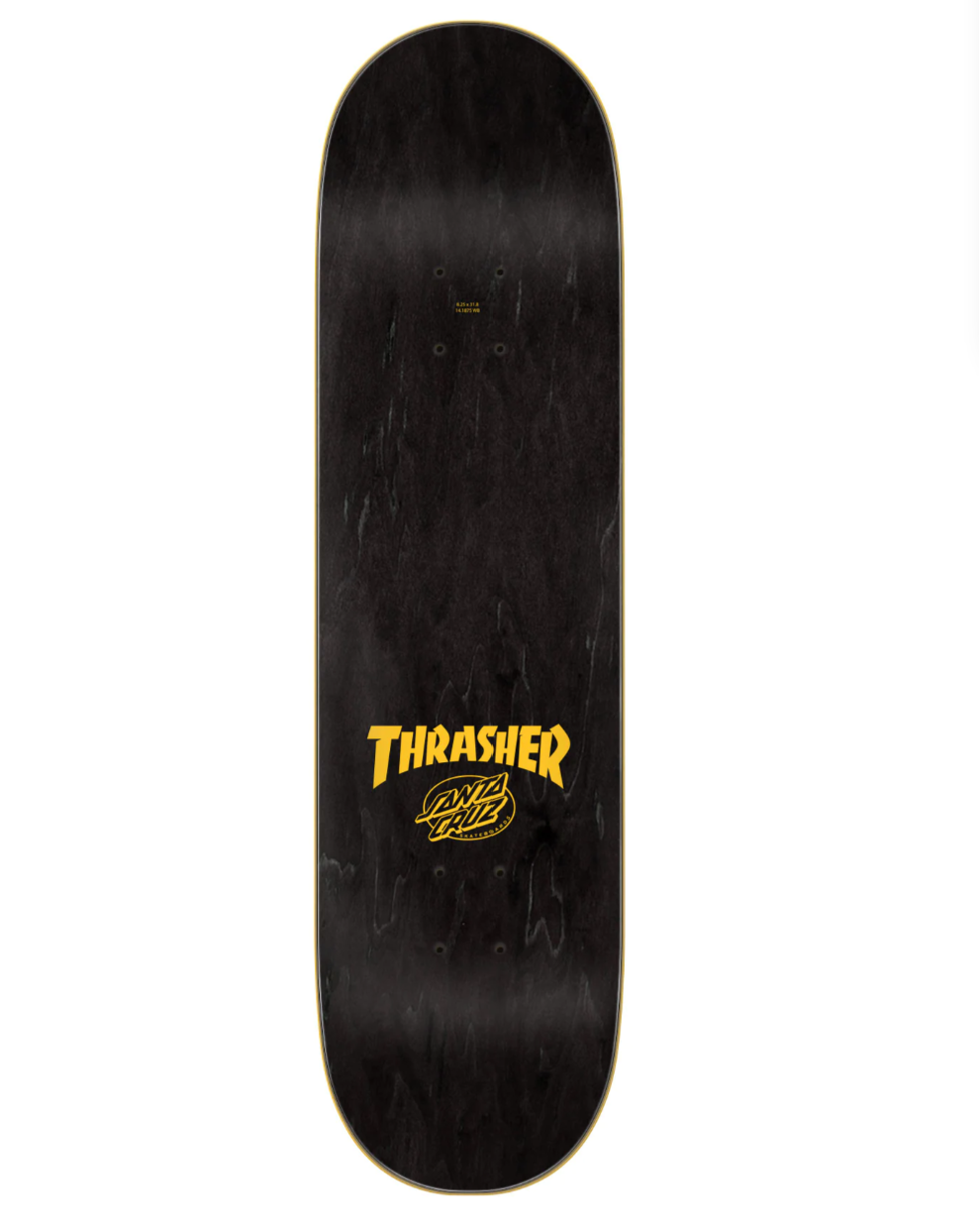 Santa Cruz Skateboards X Thrasher Magazine Screaming Flame logo deck featuring spot matte graphic on stained veneer.