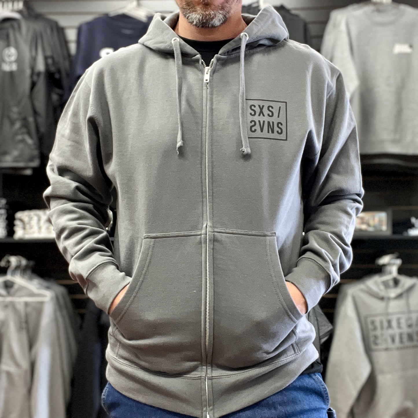 Sixes and Sevens - Staple Zip Hooded Sweatshirt - Grey
